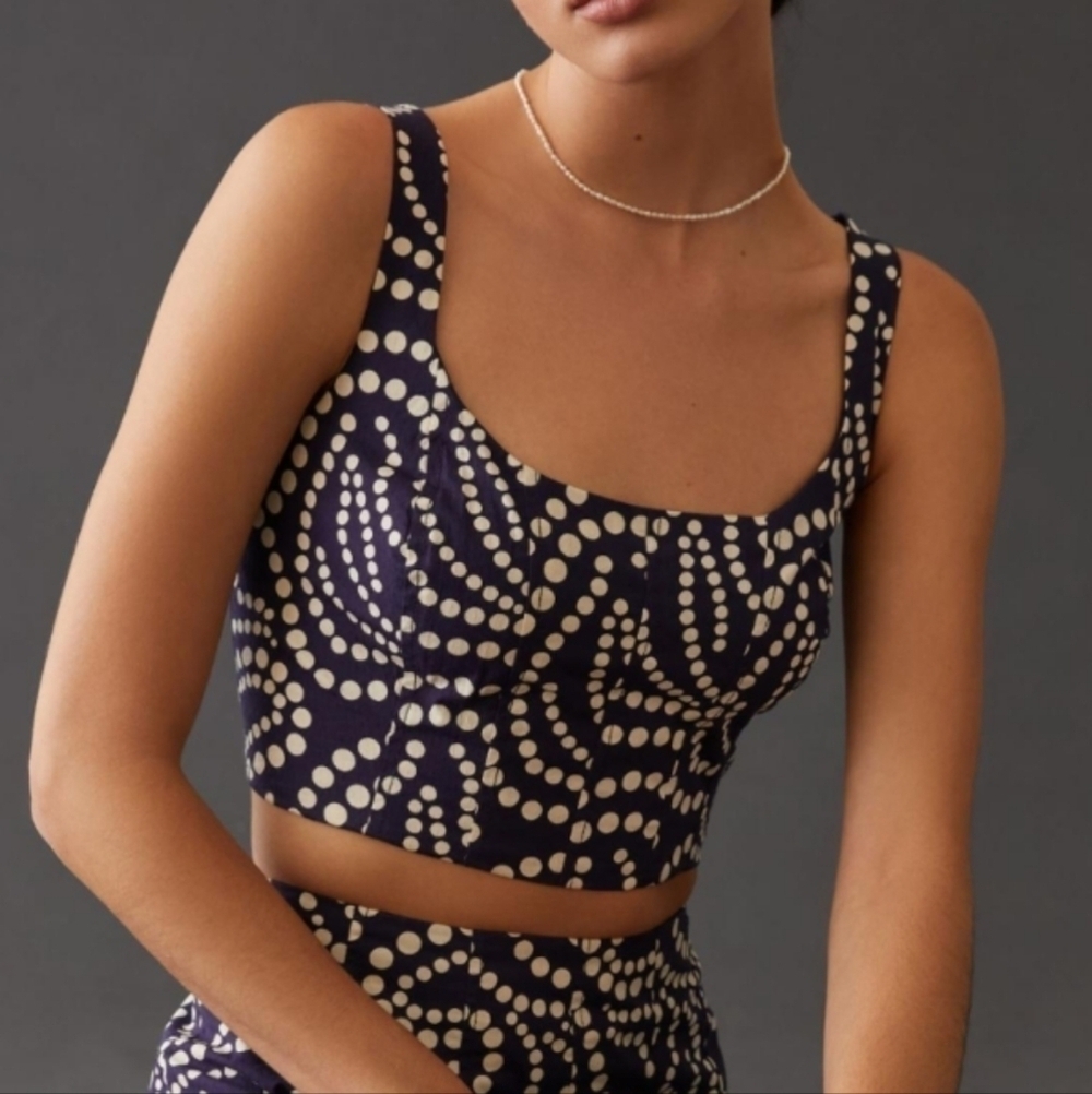 Anthropologie Printed Cotton Top Navy Polka Dot Crop Tank Size Large